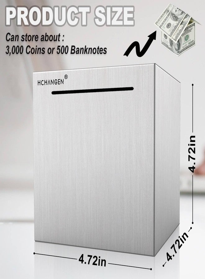 HCHANGEN Stainless Steel Piggy Bank for Adults and Kids, Must Break to Open Metal Money Bank, Unopenable Saving Box for Cash (Silver, 4.72inches) - Image 2